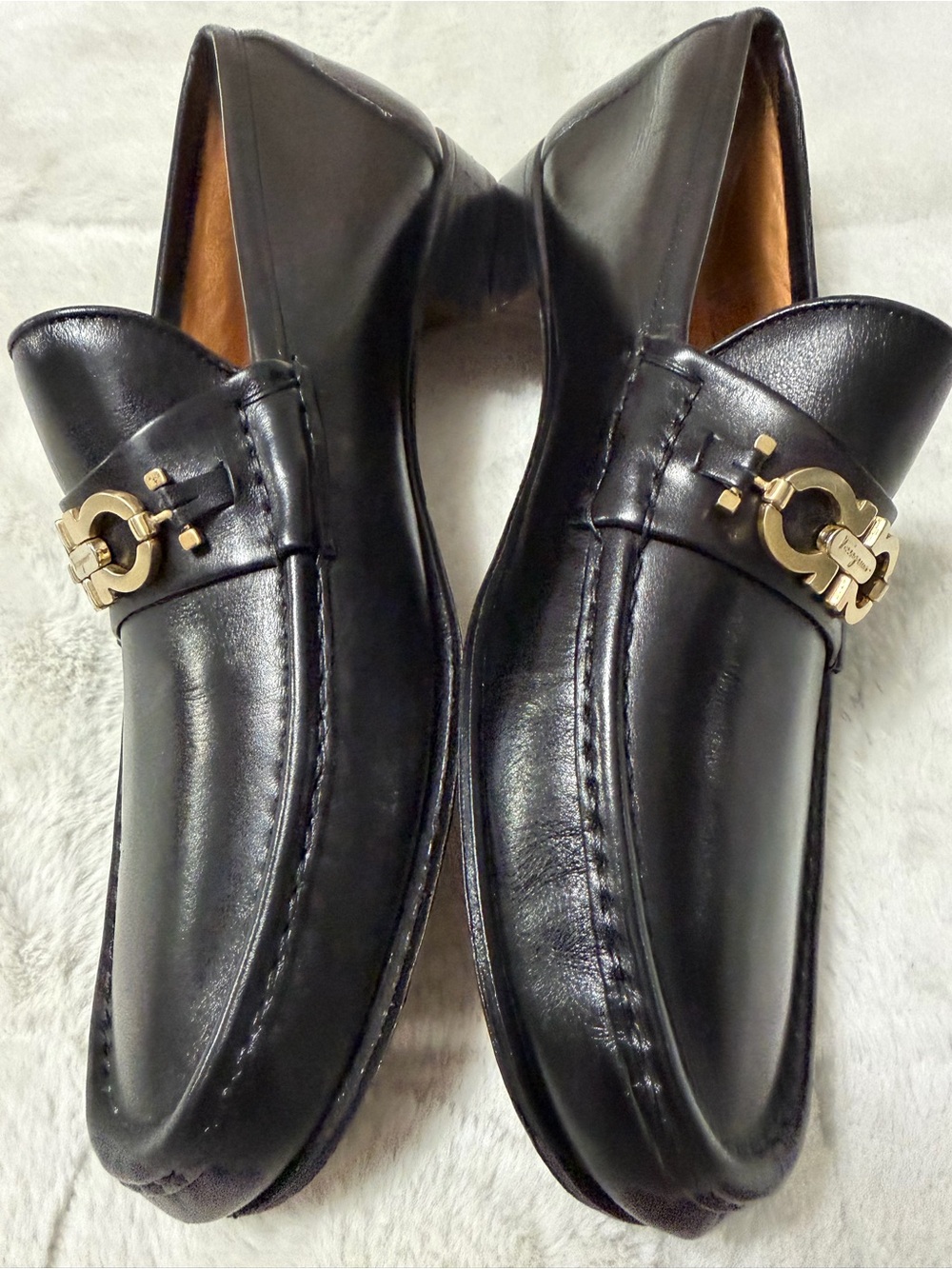$995 Salvatore Ferragamo Black Leather Gold Gancini Buckle Bit Loafers 10.5 D - Picture 5 of 12